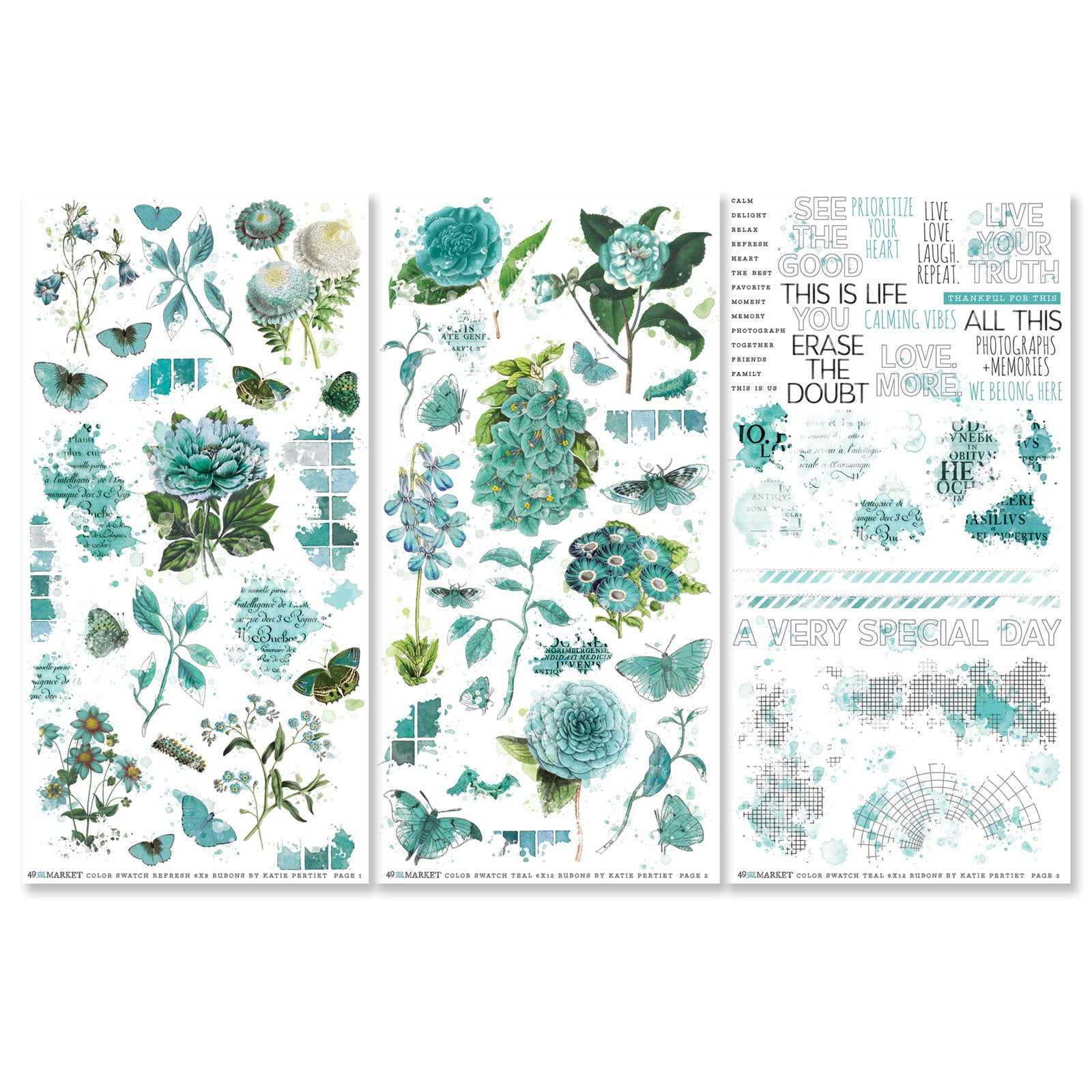 49 & Market Color Swatch Teal 6 x 12 Rub-On Transfer Set